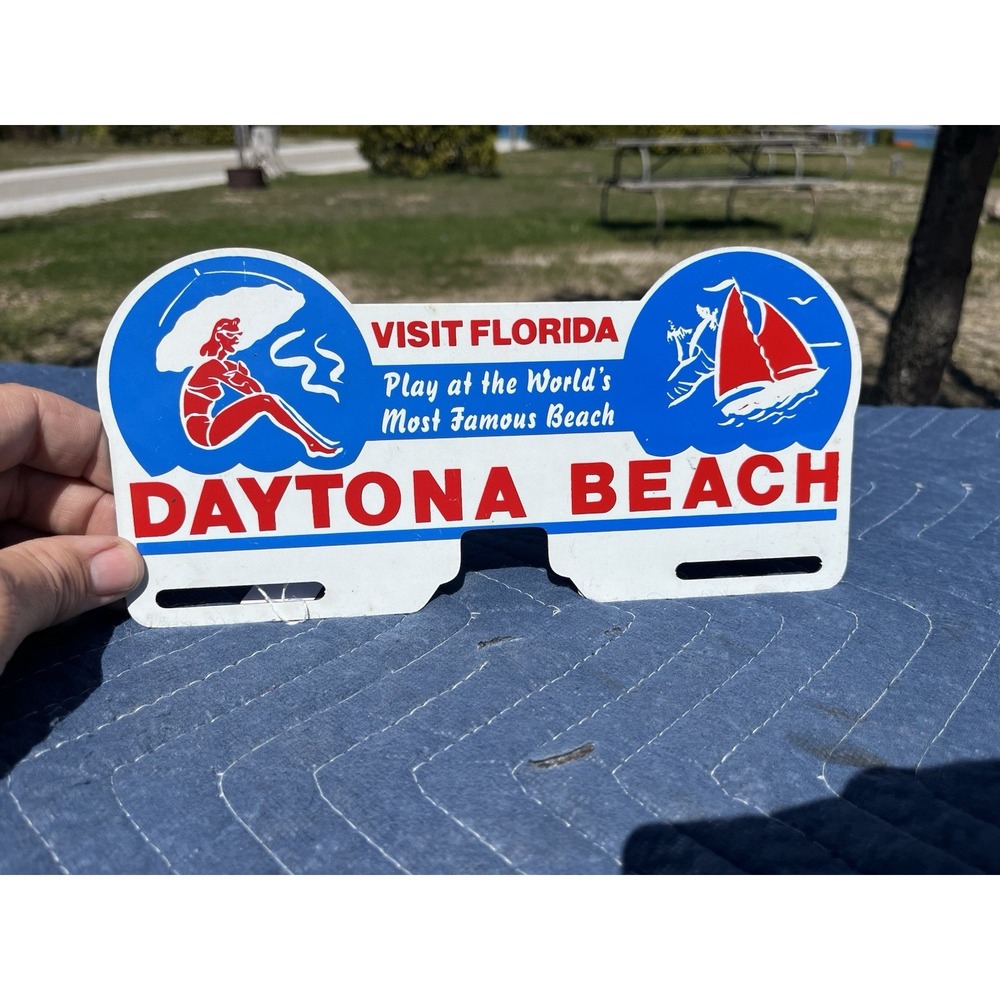 Vintage License Plate Topper-Visit Florida-Daytona Beach-